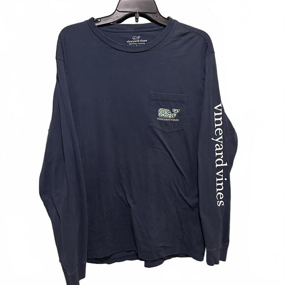 Vineyard Vines Shirt Mens Navy Blue Long Sleeve Whale Logo Pocket Cotton - Large - Picture 2 of 10